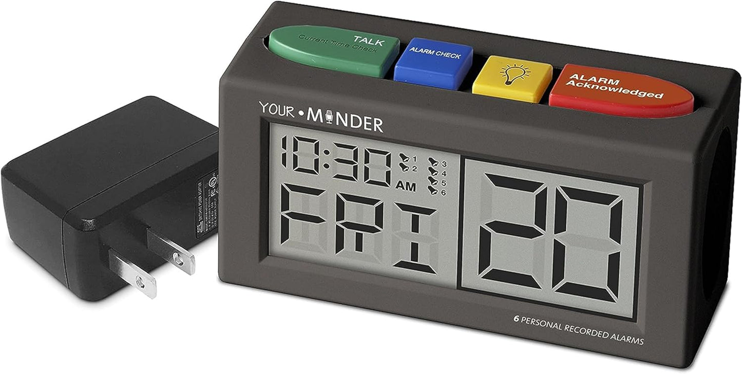 Your Minder Voice Record and Alarm Replay Reminder Clock with Loud Multiple Alarms, Recordable Talking Alarm Clock for Medication Reminders (With Adapter) Gift for Mom, Dad, Elderly, Seniors