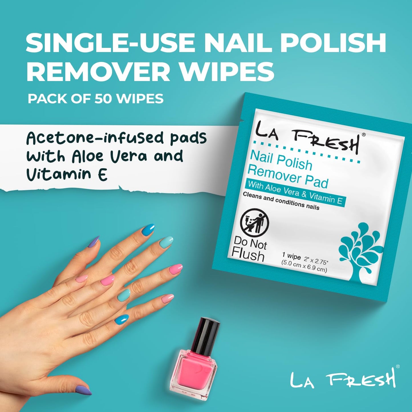 La Fresh Nail Polish Remover Wet Wipes with Lavender, Aloe Vera, and Vitamin E Pack of 200ct Acetone-Infused Pads - Nail Care Travel Essentials