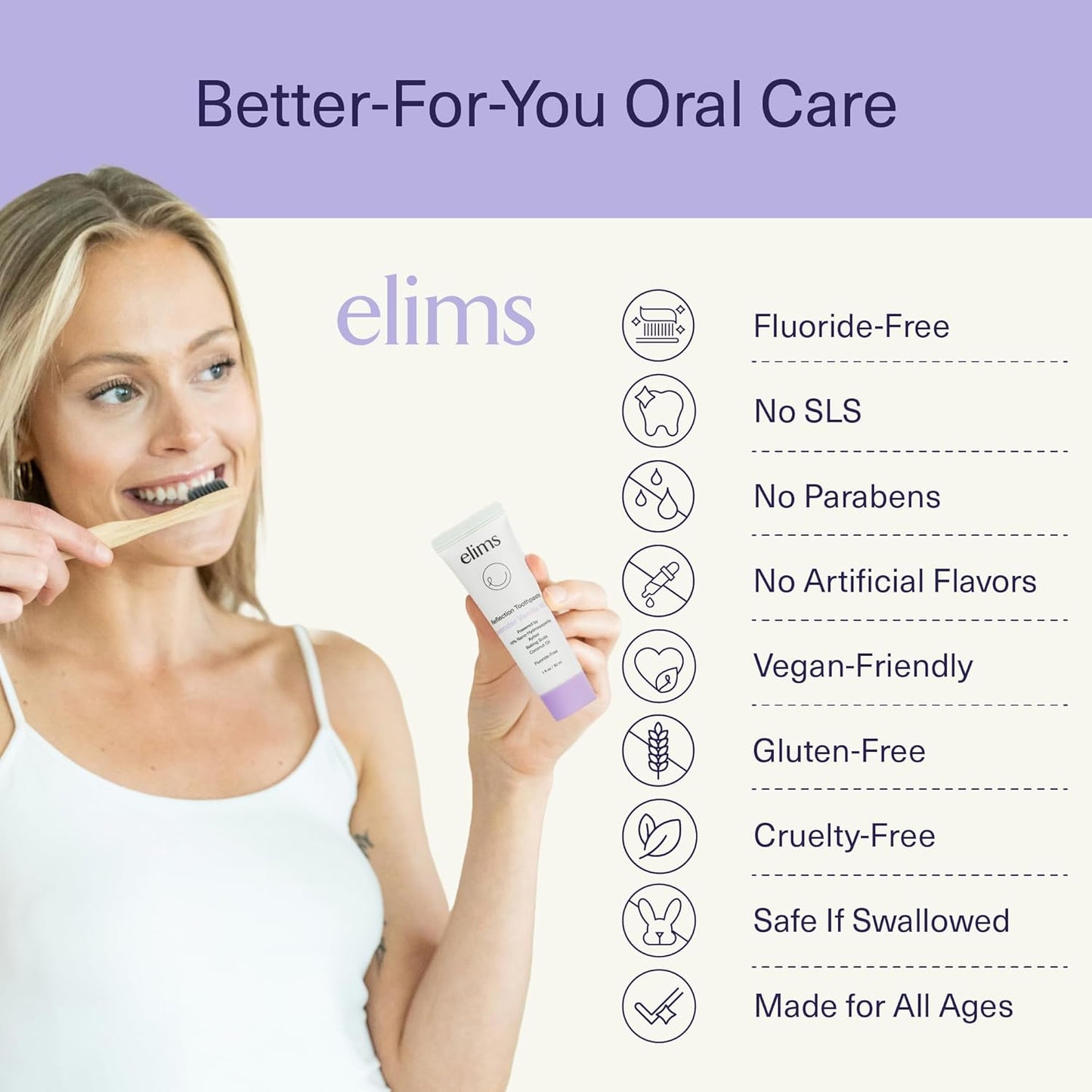 ELIMS Travel Size Nano Hydroxyapatite Toothpaste Fluoride Free - Xylitol Remineralizing Toothpaste for Whitening Sensitive Teeth - Lavender Vanilla Mint Toothpaste for Adults & Kids 1oz