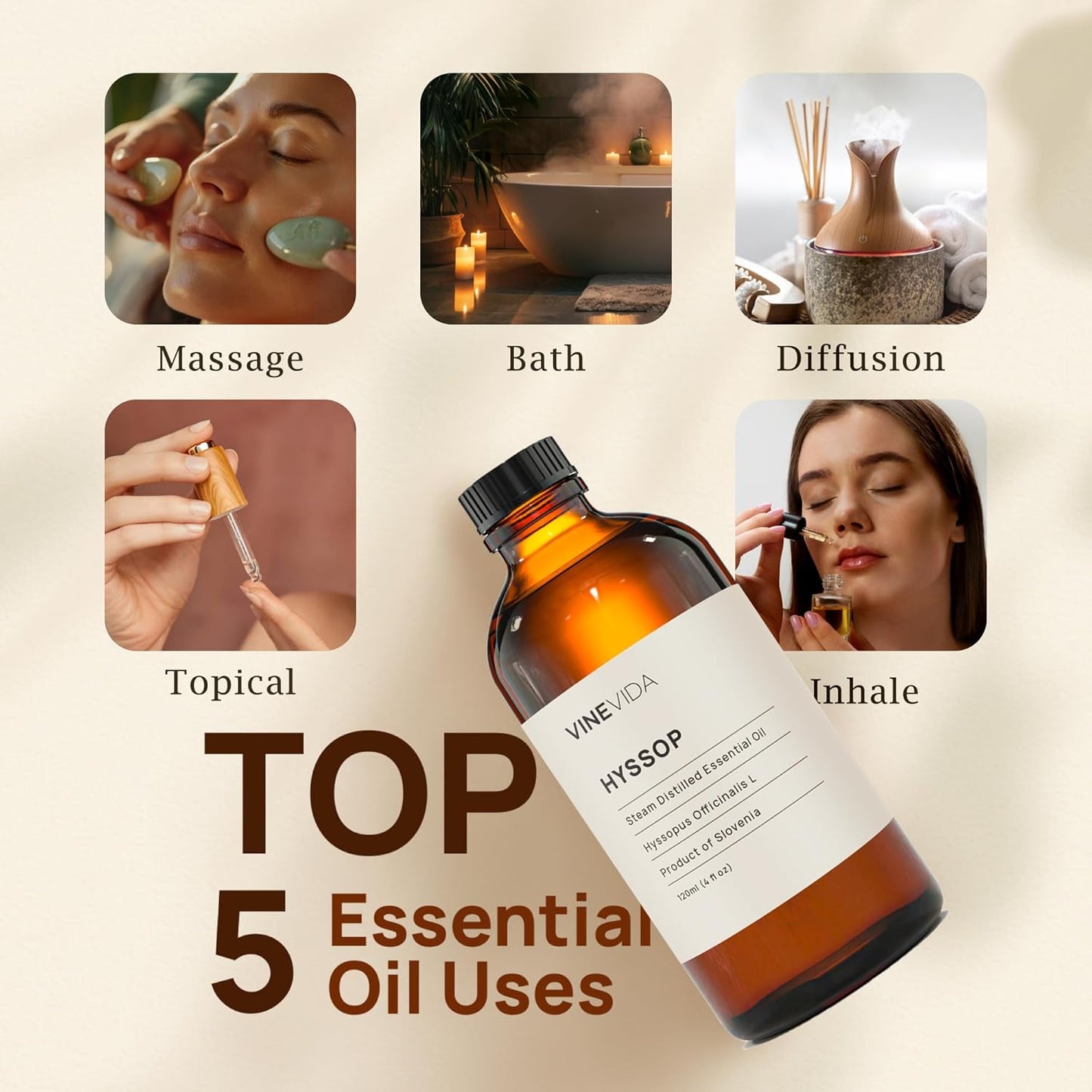 VINEVIDA Hyssop Essential Oil - Undiluted Hyssop Oil - Hyssop Candle Oil Scent - DIY Candle Scents for Candlemaking - Bulk Essential Oil for Soap Making Safe for Skin, 4.0 Fl Oz