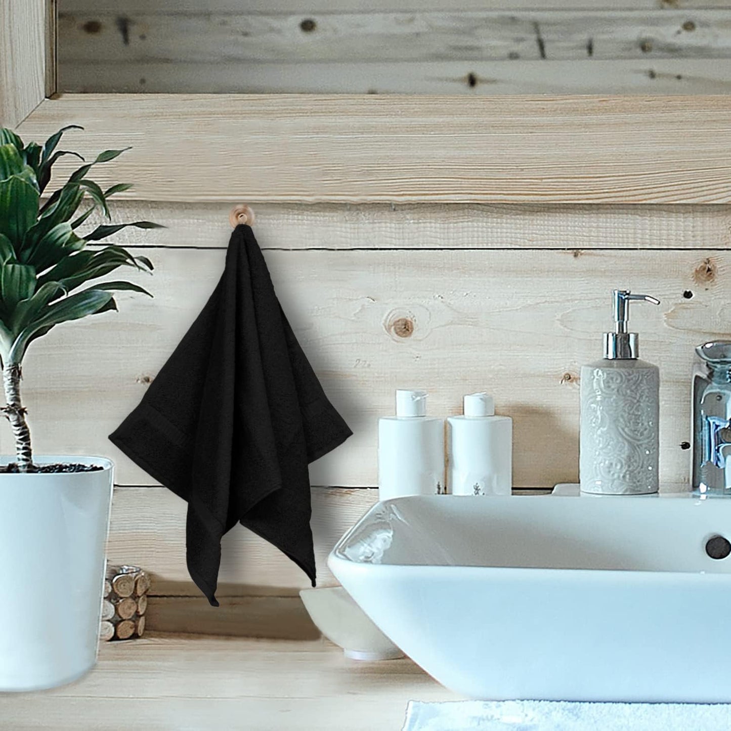 Monogrammed Hand Towel, Personalized Initial Gift, Extra Absorbent 100% Turkish Cotton - Soft Terry Finish - Set of 2 - Gold Block Initial I - Embroidered on Black Towels