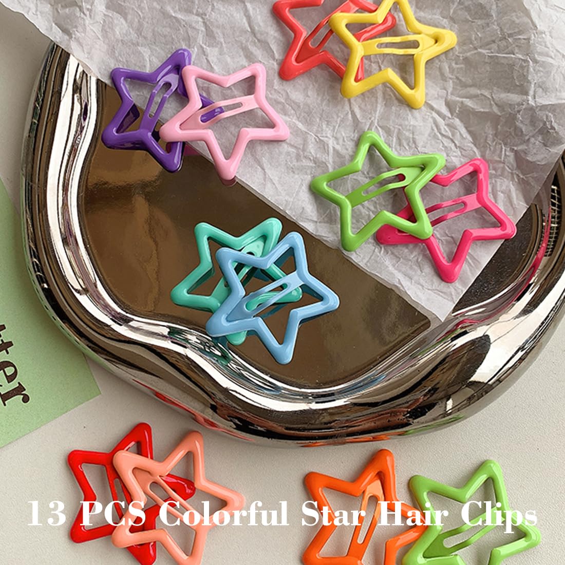 13 PCS 1.65" Metal Hair Accessories - Snap Barrettes with Non-Slip Star Clips for Girls in Multiple Colors