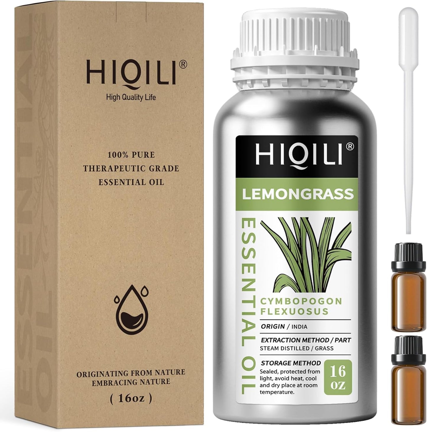 HIQILI 16 Fl Oz Lemongrass Essential Oil, 100% Pure Natural Undiluted for Diffuser, Hair