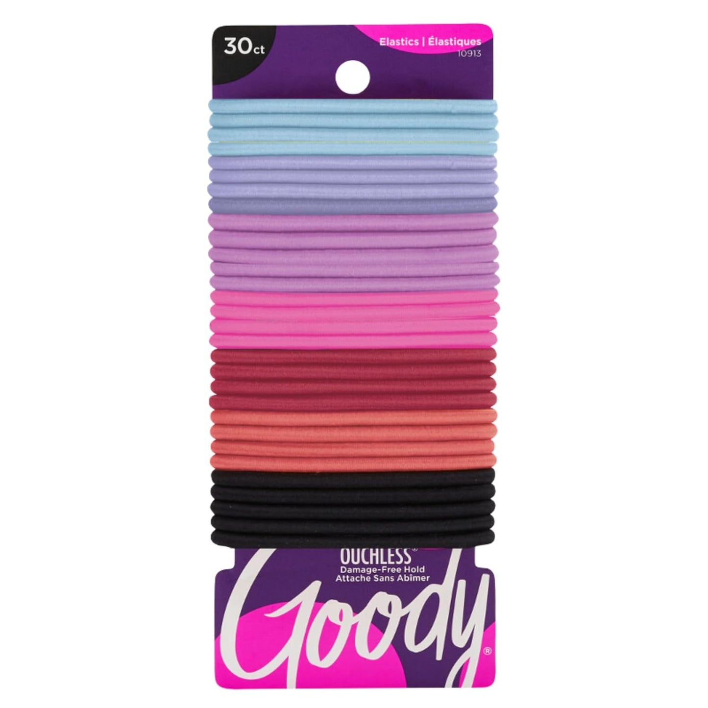Goody Ouchless Hair Elastics – No Pull, No Breakage, Tangle-Free Hold for Thick, Curly, Coily & Textured Hair – 30 Count, Rainbow, Long-Lasting Ponytail Holders for Women & Men