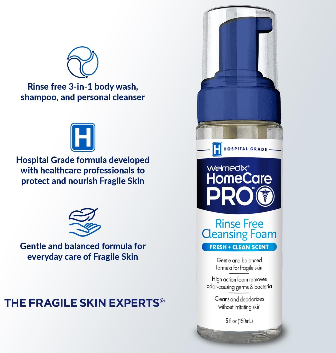 Rinse Free Cleansing Foam, 3 in 1 Body Wash, Shampoo and Personal Cleanser for Elderly, Incontinence and Infant Care, Hospital Grade, Sulfate Free, Paraben Free (Pack of 6)