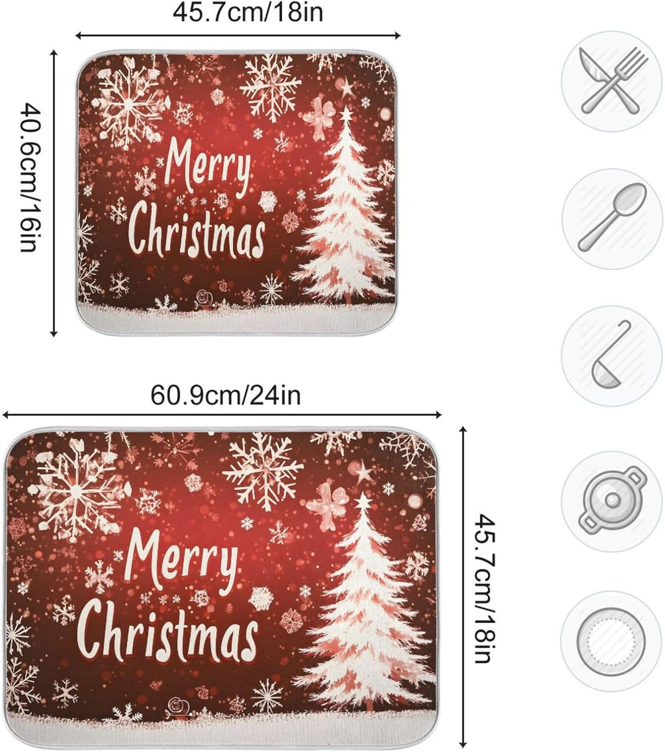 Christmas Dish Drying Mat Red Brown Snowflakes White Tree Wood Christmas Dish Drainer Mat for Kitchen Counter Drying Mat 16 x 18 Inch Absorbent Microfiber Dish Mat