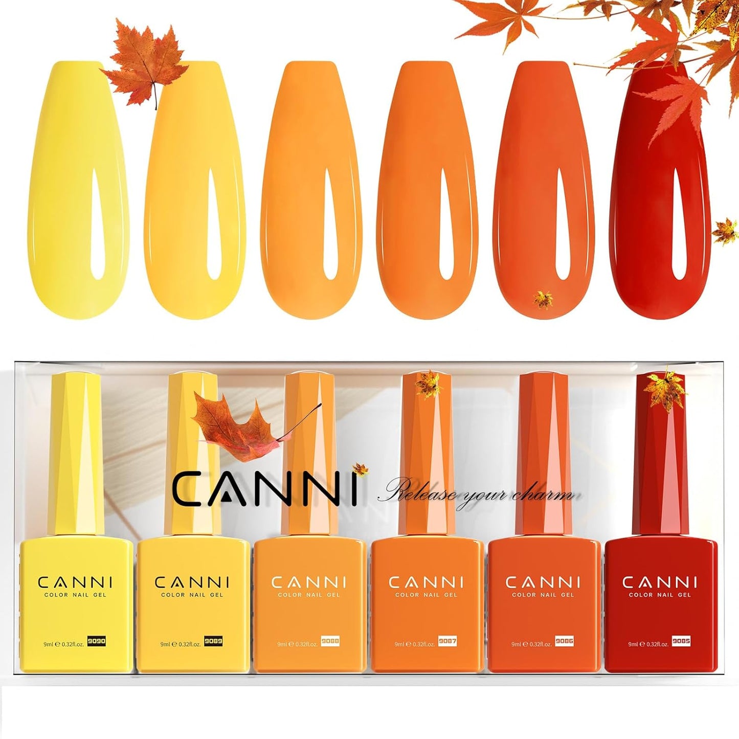 CANNI 6Pcs 9ml Yellow Orange Fall Gel Nail Polish Set- Orange Red Yellow Fall Colors Gel Polish Kit DIY at Home Salon Christmas New Year's Gifts for Girls