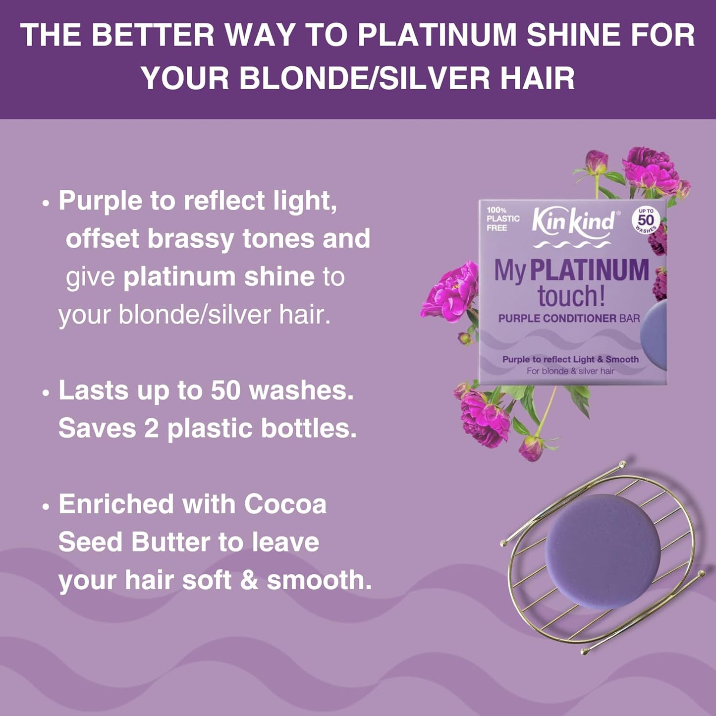 KinKind Hair Conditioner Bar - My PLATINUM Touch! | Purple Conditioner Bar for Hair | For Blonde, Silver & White Hair | Purple Conditioner for Blonde Hair | Up to 50 Washes - Vegan & Cruelty Free
