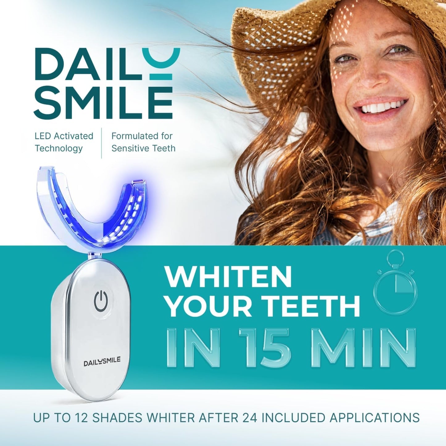 Teeth Whitening Kit with LED - Formulated for Sensitive Teeth, Hands-Free, Waterproof LED Light and 4 Gel Pens, Instant Results