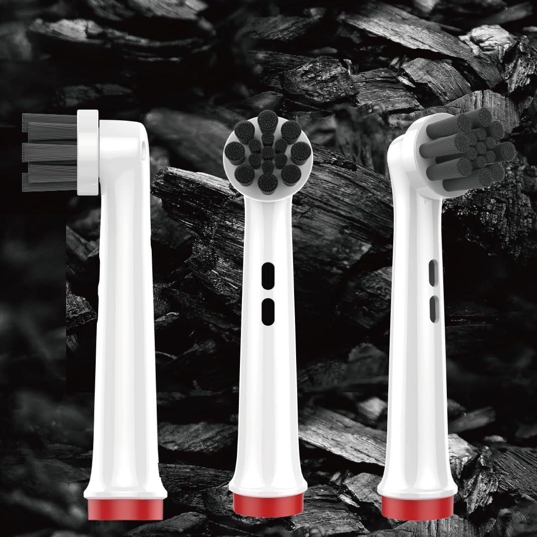 Replacement Toothbrush Heads Compatible with Oral-B Braun Electric Toothbrushes, Black, Bamboo-Charcoal Infused Bristles Refills for 3756 3757 3765 3744 3709 3762 4704 4739 4729 (8)
