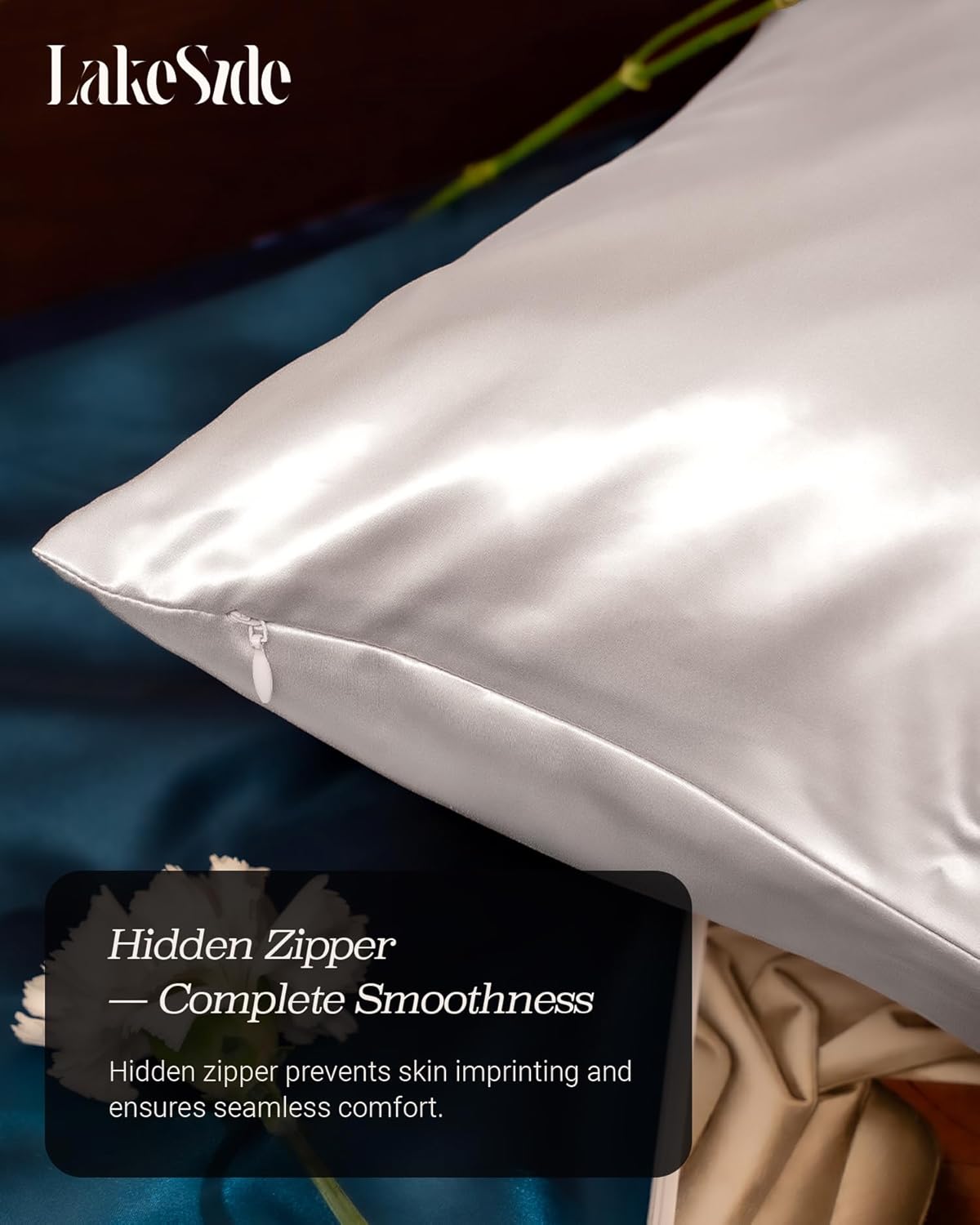 Oriental Lakeside® 100% Pure 22 Momme Mulberry Silk Pillowcase with Hidden Zipper - Nighttime Skincare & Hair Care Hydrating Pillow Cover