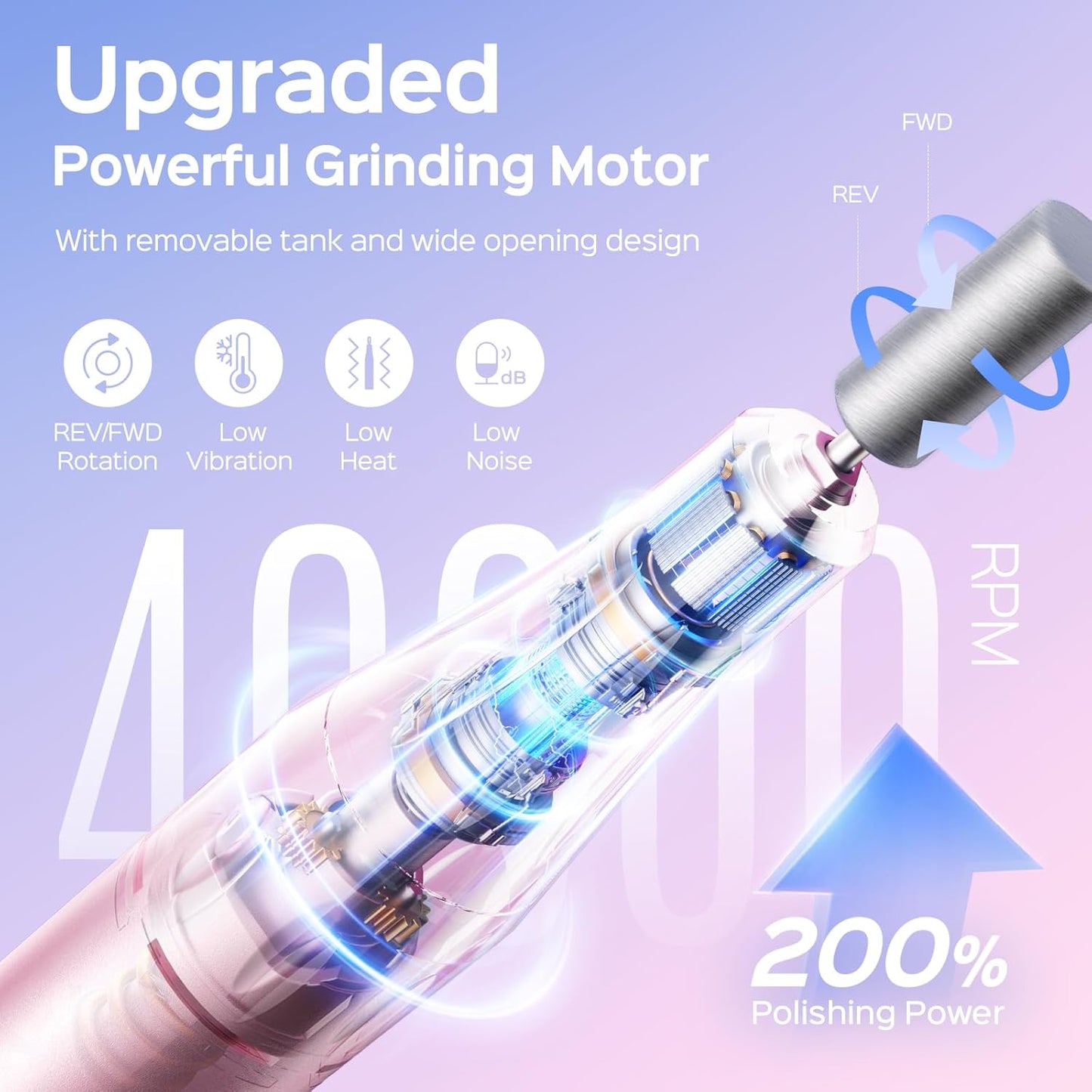 COSLUS Professional Rechargeable Electric Nail Drill 40000 RPM, Portable Nail File with Storage Stand for Acrylic Gel Polishing Removing - Easy to Use for Women, Manicure at Home DIY or Salon, Pink