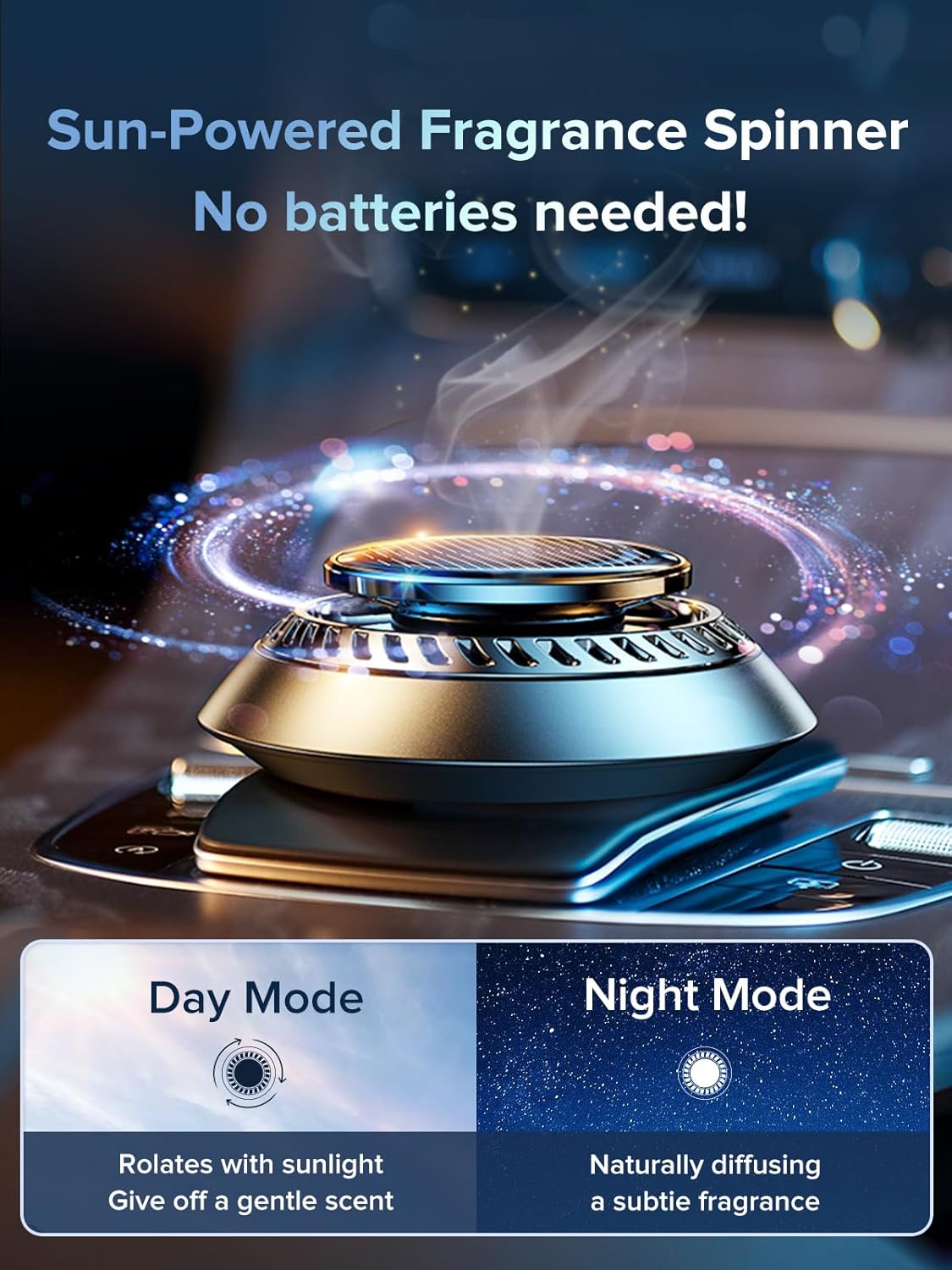 Ceeniu 2025 New UFO Car Air Freshener, Solar Powered Auto Rotary, Aluminum Alloy, Supports DIY perfumes, Natural French Fragrance, Cologne & Mint Ice Scent, Two Oils, F21 Aroma Diffuser, Car Fragrance