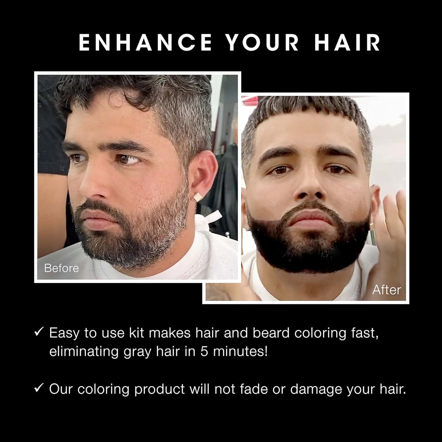 Pacinos Hair & Beard Color Kit (Black) - Hair Color For Men, Eliminates Grays in 5 minutes, Easy to Apply Brush-In Formula, Enhances Appearance of Hair for Moustache & Beard