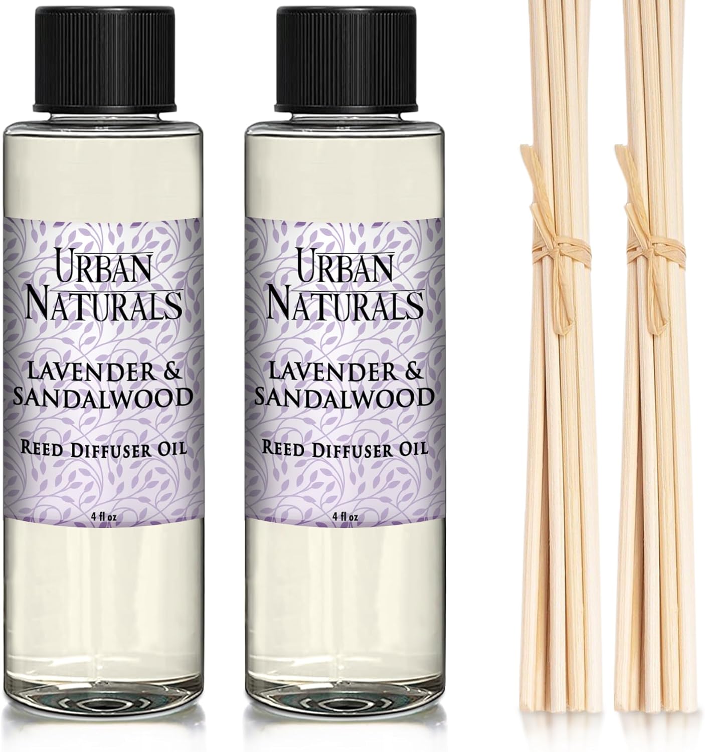 Urban Naturals Lavender & Sandalwood Scented Oil Reed Diffuser Refill and Reed Sticks, 4 oz (2 Pack)