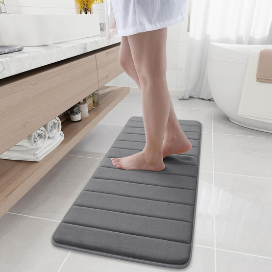 Buganda Memory Foam Bath Mat, 47" x 17", Ultra Soft and Non-Slip Bathroom Rugs, Water Absorbent and Machine Washable Bath Rug Runner for Bathroom, Shower, and Tub, Grey