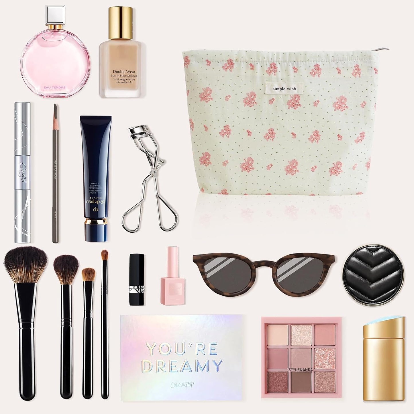 Wudygirl Cute Makeup Bag for Women - Travel Cosmetic Bag with Zipper Makeup Pouch Floral Make up Organizer Handbag Aesthetic (Pink Floral)