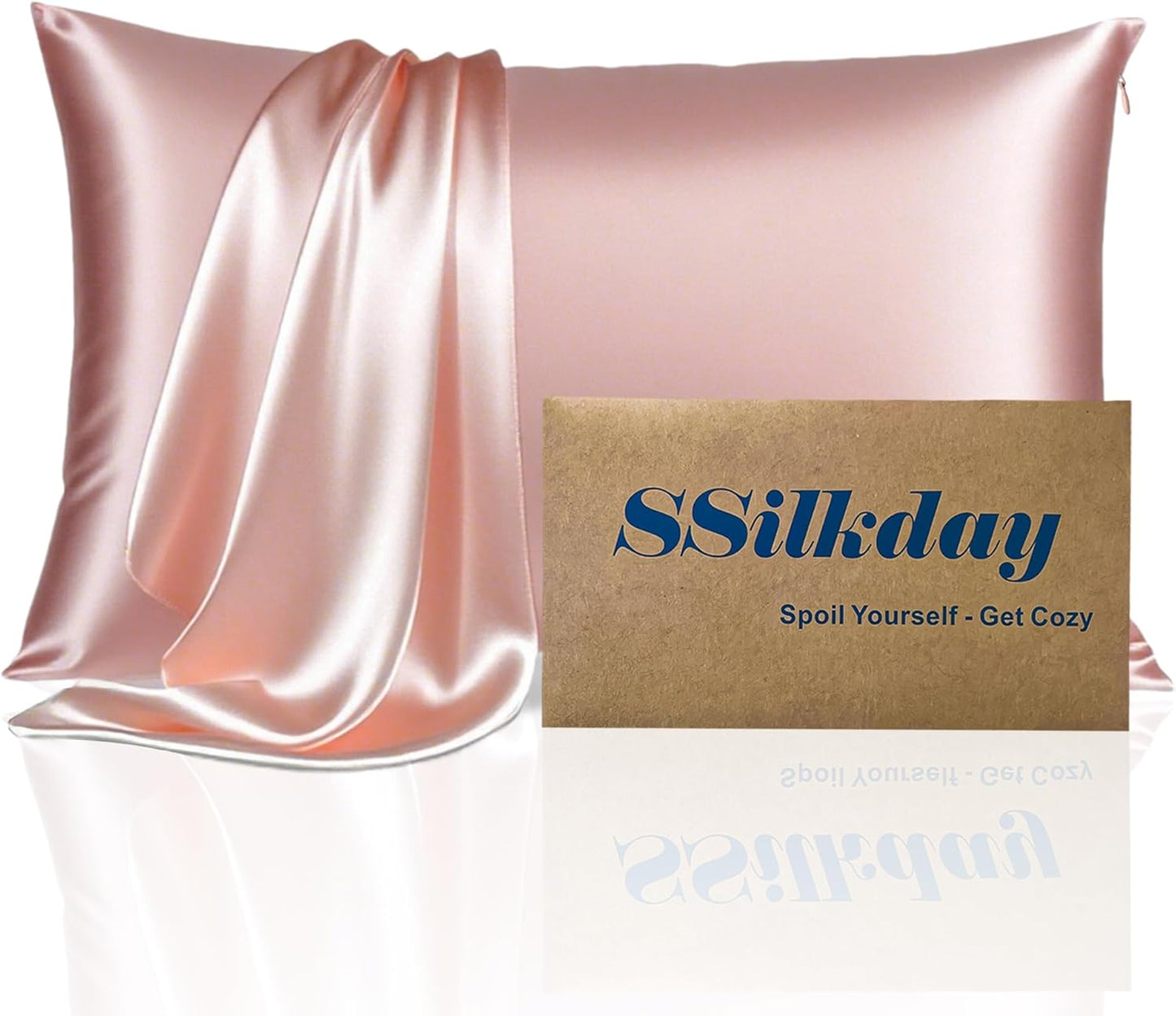 Mulberry Silk Pillow Cases with Zipper, Ultra Smooth Soft Breathable Cooling Pillow Cases for Hot Sleepers, Silk Satin Pillowcase for Hair and Skin, Gifts for Women (Pink, King Size, 1 Pack)