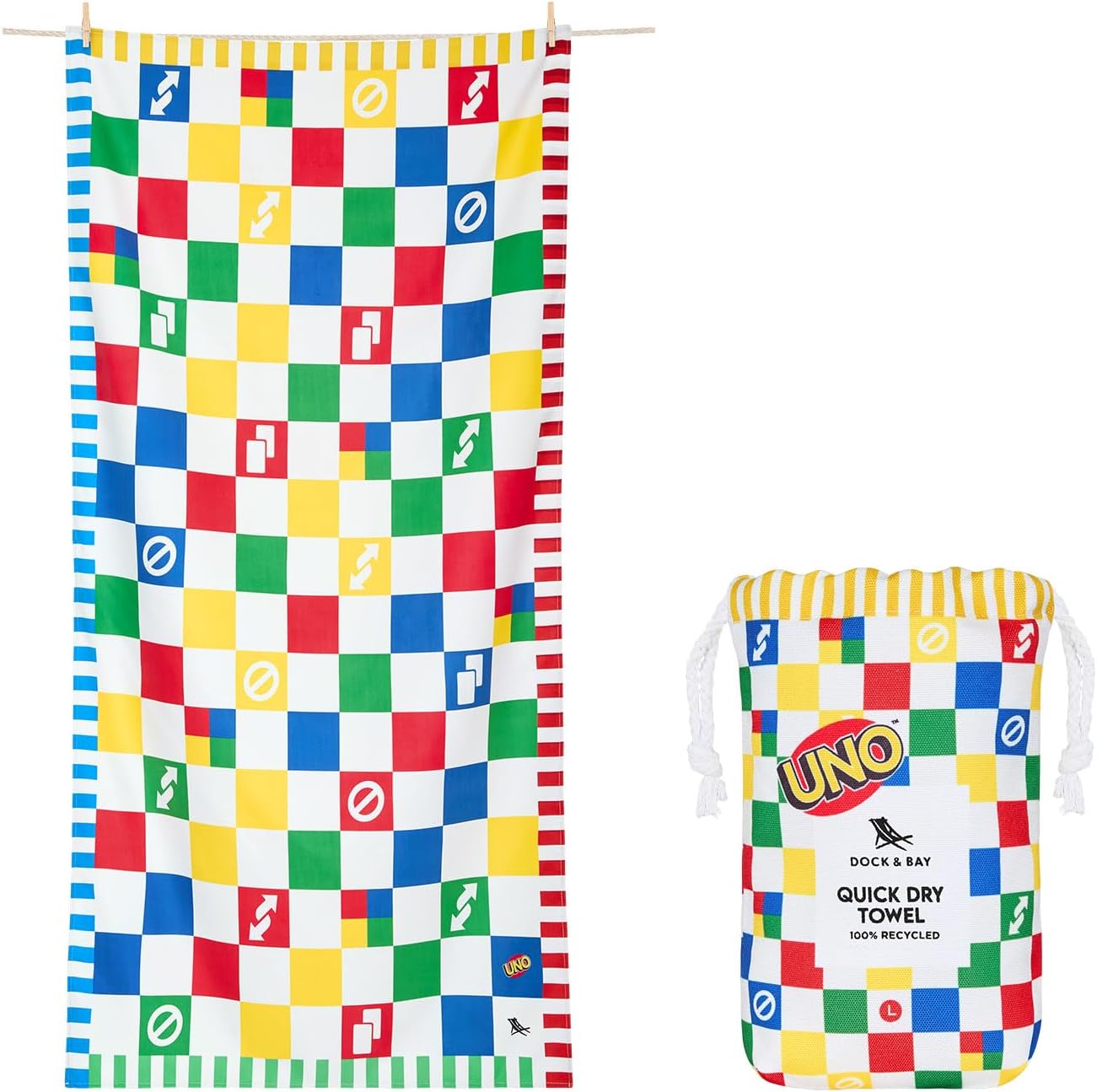 Dock & Bay Beach Towel - Quick Dry, Sand Free - Compact, Lightweight - 100% Recycled - Includes Bag - Wild Card - Large (160x90cm, 63x35)