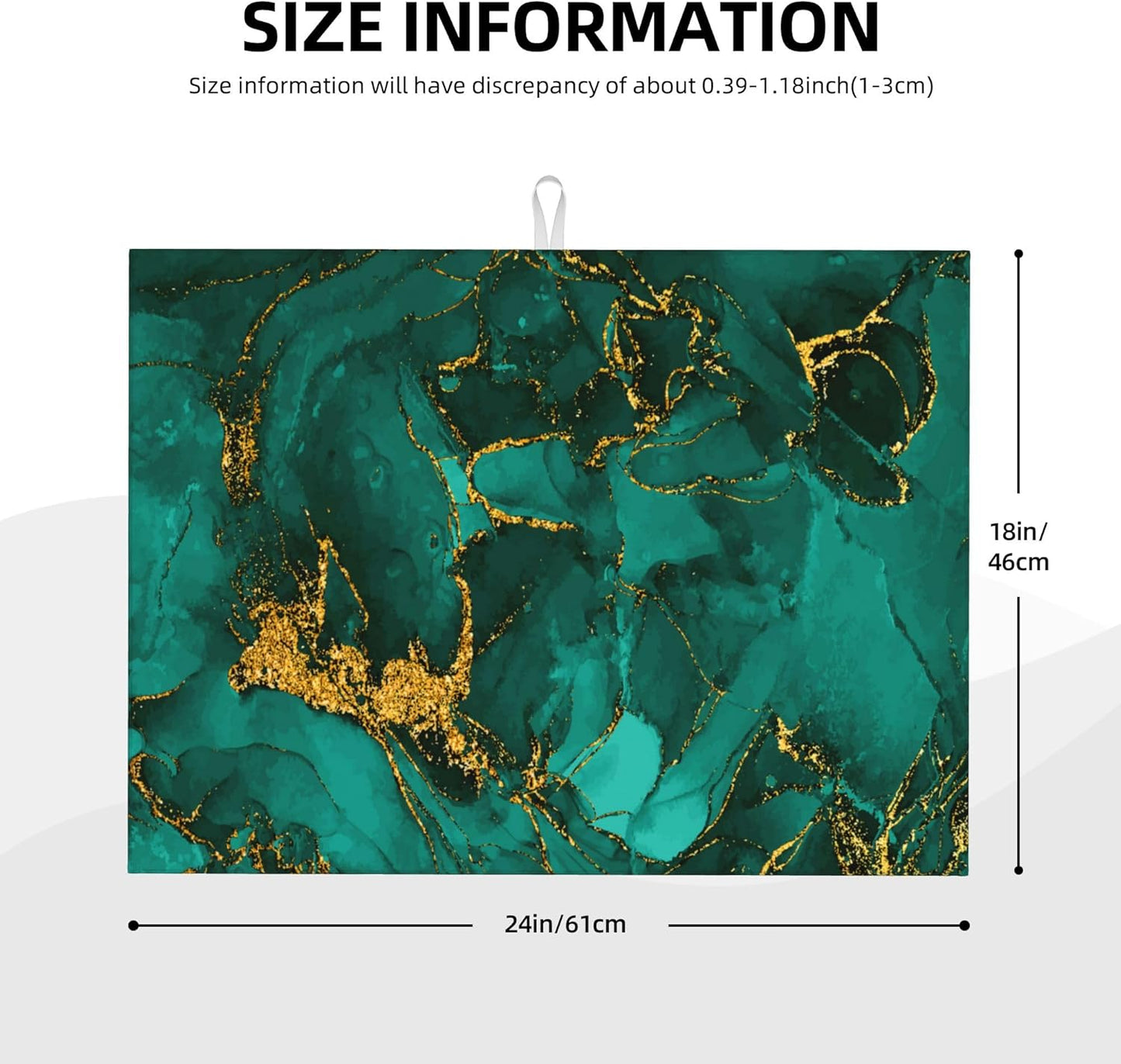 Turquoise Marble Decorative Dish Drying Mat for Kitchen Counter Emerald Dark Green Dishes Pad Dish Drainer Rack Mats 18"x24" Absorbent Washable Reusable