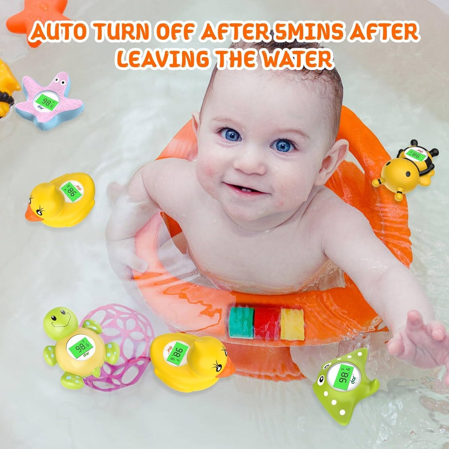 Baby Bath Thermometer, Digital Water Temperature Thermometer with 3 Color Backlit and Temperature Warning, Safety Bath Tube Thermometers Floating Toy for Infant, Toddler