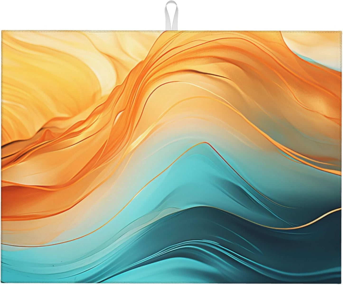 Orange Teal Marble Dish Drying Mat for Kitchen Decor Modern Dish Drainer Rack Mats Washable Absorbent Reversible Microfiber Drying Pad Kitchen Accessories 18"x24"