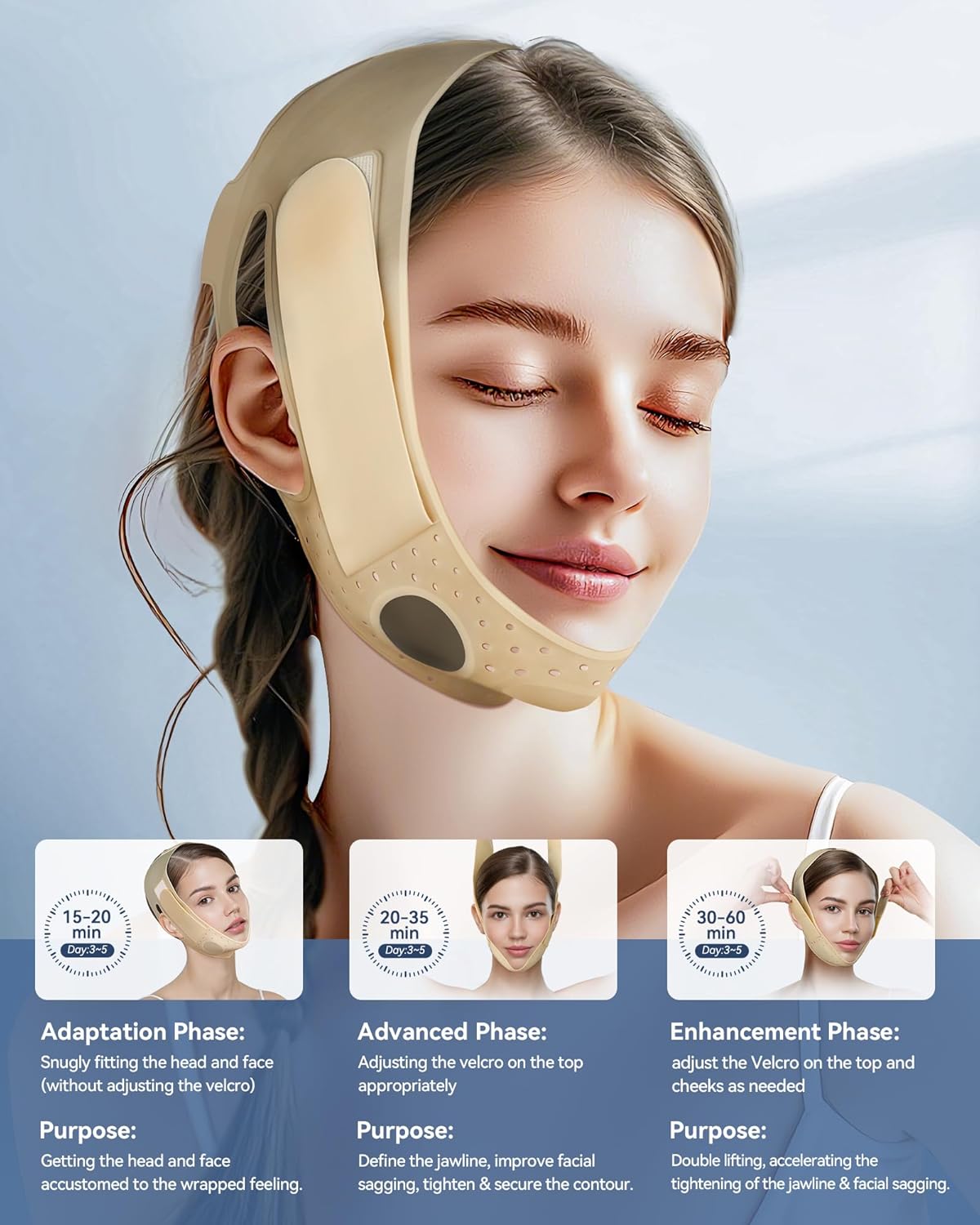 Reusable V Line Silicone Face Strap, Soft Silicone Chin Strap for Women 23-27 Inches (Nude)