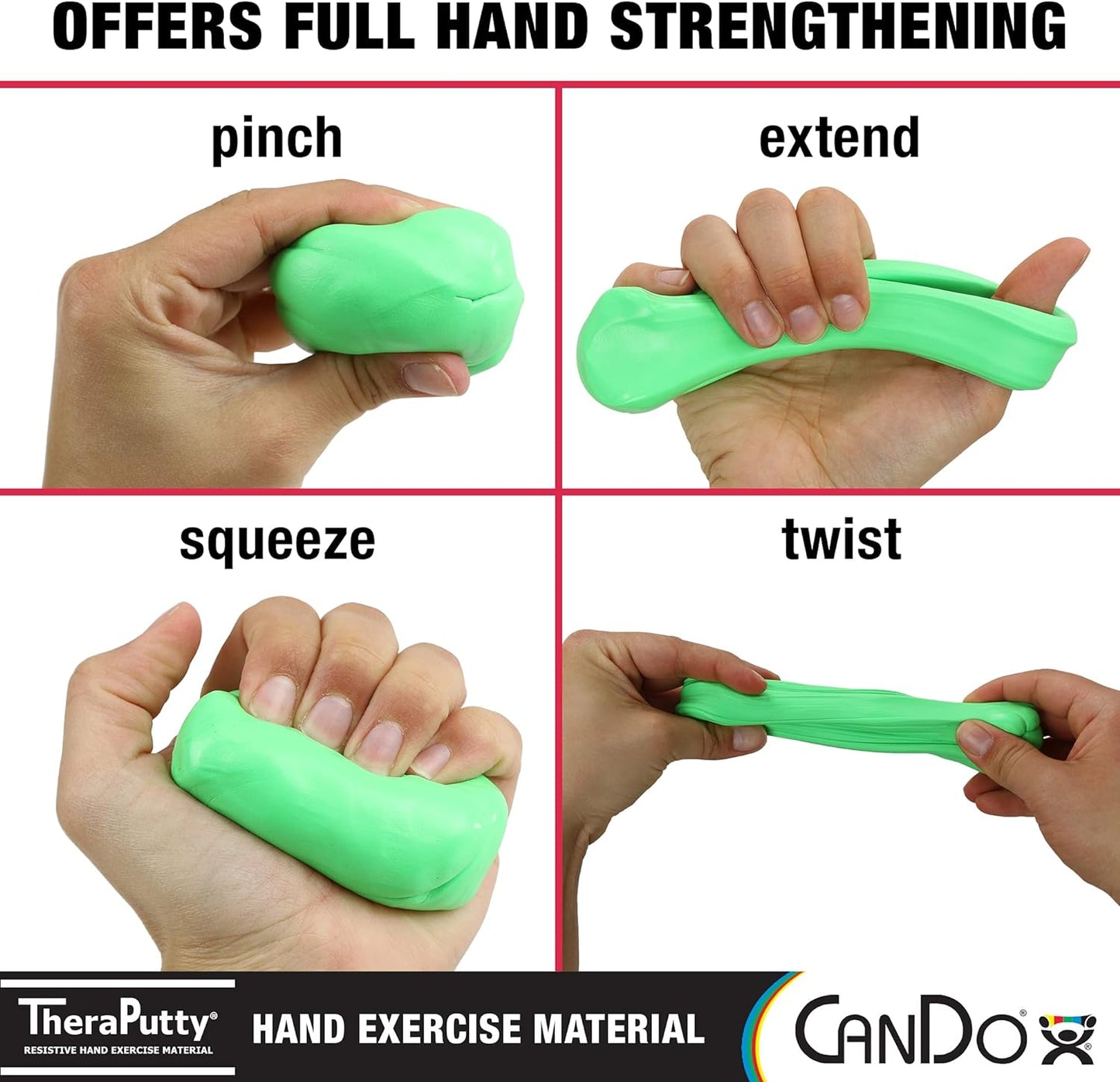 CanDo TheraPutty Standard Hand Exercise Putty For Rehabilitation, Exercises, Hand Therapy, Occupational Therapy, Hand Strengthening, Improve Motor Skills, Stress Relief 2-ounce