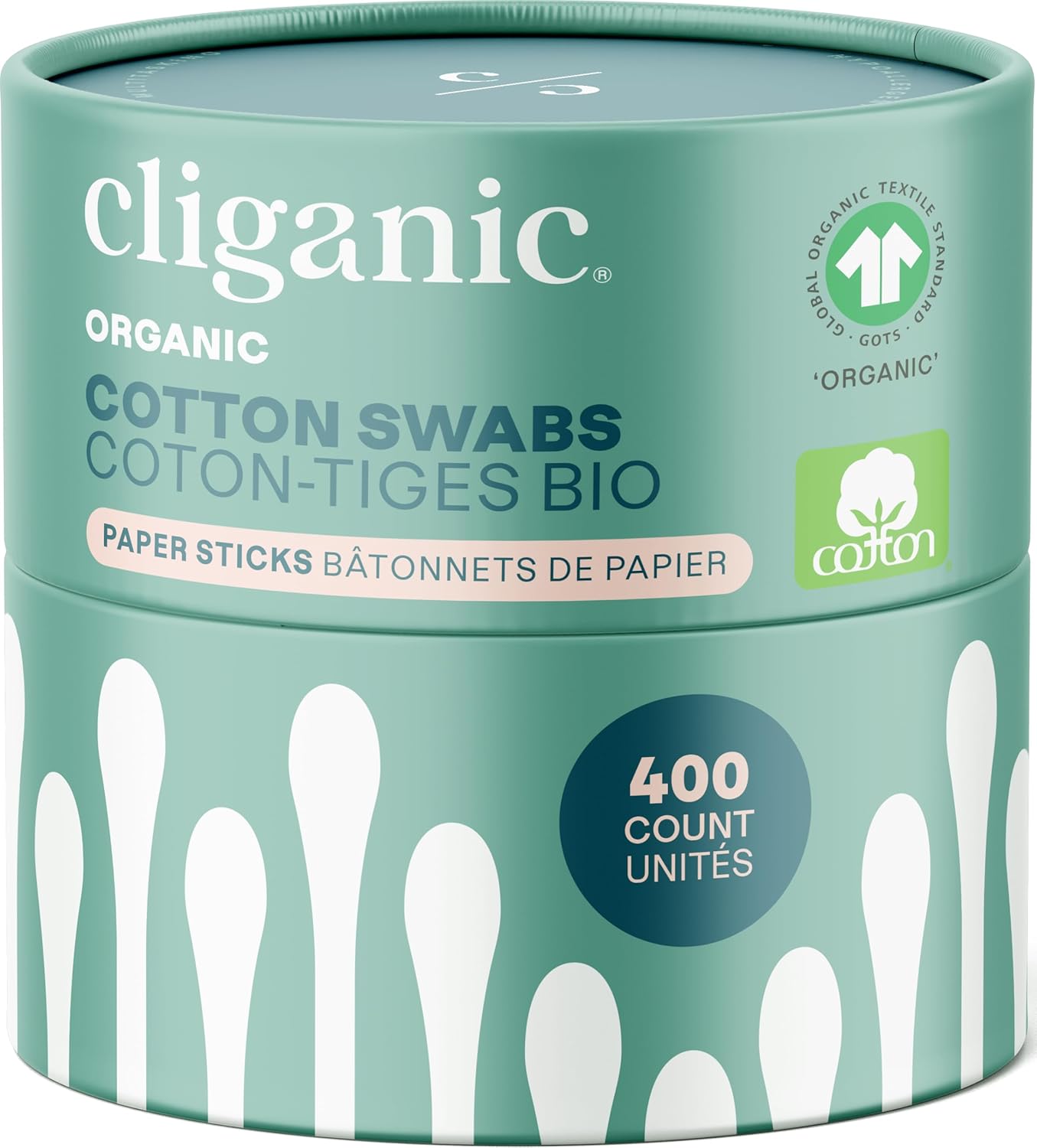 Cliganic Organic Cotton Swabs, 400 Count - 100% Pure Natural Cotton, Chlorine-Free Hypoallergenic, Soft, Gentle & Absorbent Paper Buds