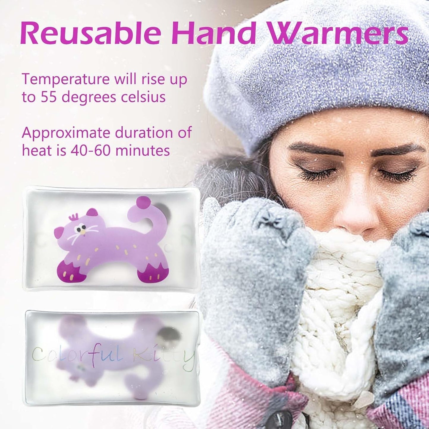 Hand Warmers Reusable, Reusable Heat Pack, Reusable Hand Warmers, Heat Packs for Hands, Heat Packs, Heat Packs for Cold Weather, Hand Click Gel Warmers, Instant Heat Packs (Pink)