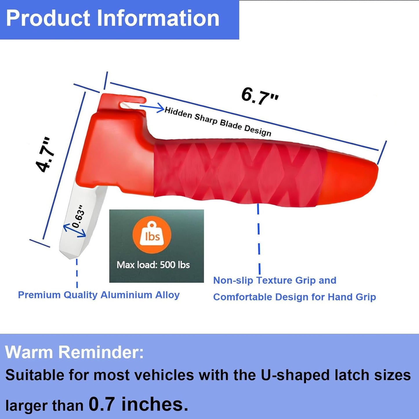Car Door Handle for Elderly, 3-in-1 Multifunctional Handle Assist, Ultra Grip Mobility Handle for Car, Vehicle Support Handle Assist Bar, Max Load 500 Lbs, Anti-Slip Design, Orange/1 Pack