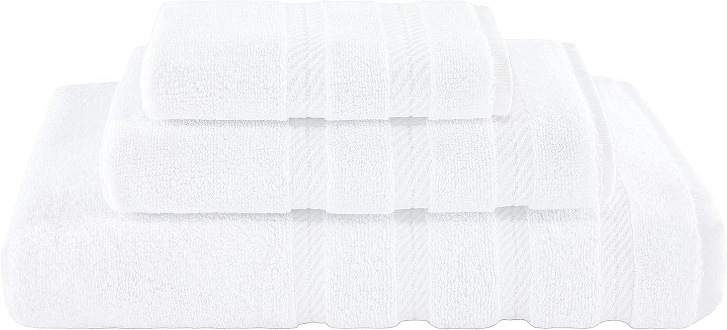 American Soft Linen Premium 3 Piece Towel Set, 1 Bath Towel 1 Hand Towel 1 Washcloth, 600 GSM 100% Cotton Turkish Towels for Bathroom, White Towel Set