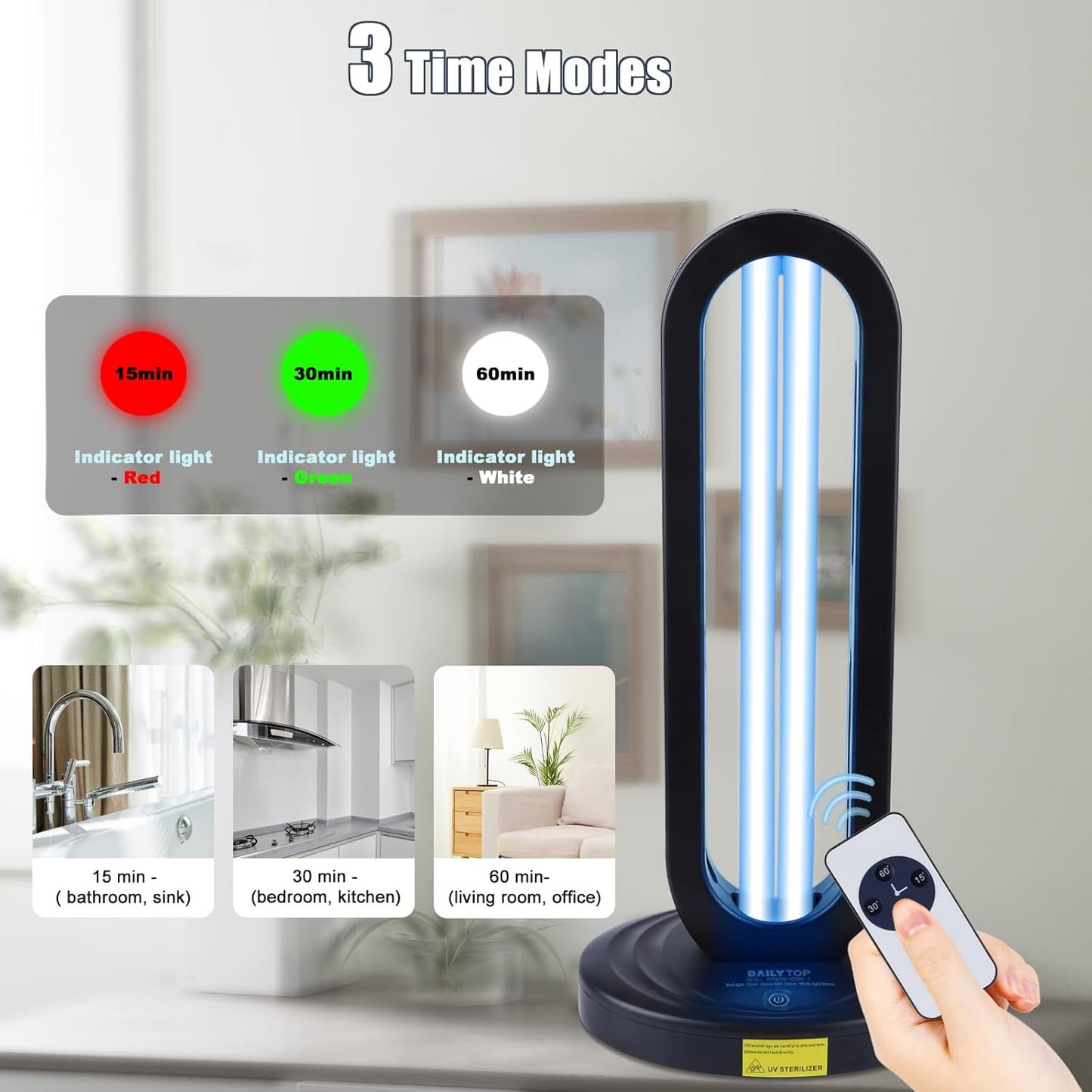 UV Light Sanitizer with Ozone,Ultraviolet Light Sanitizer for Room,UVO Lamp with Remote Control,Home Disinfection Device,15/30/60 Minutes Timer