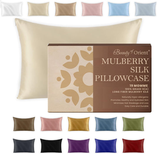100% Pure Mulberry Silk Pillowcase for Hair and Skin, 19 Momme, Vanilla Ice, King - 20" x 36"