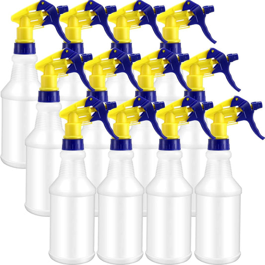 Eccliy 12 Pcs 16 Oz Plastic Spray Bottle, Adjustable Empty Reusable Sprayer for Cleaning, Planting, Water, Bathroom and Kitchen, BBQ, Commercial and Residential(Yllow&blue,Original)