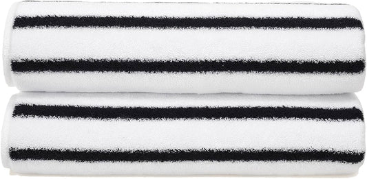 Italic Ultraplush 100% Australian Cotton Hand Towels - Set of 2 Luxury Hand Towels, Ultra Plush and Highly Absorbent 800GSM Resort Grade, Striped (White and Blue)