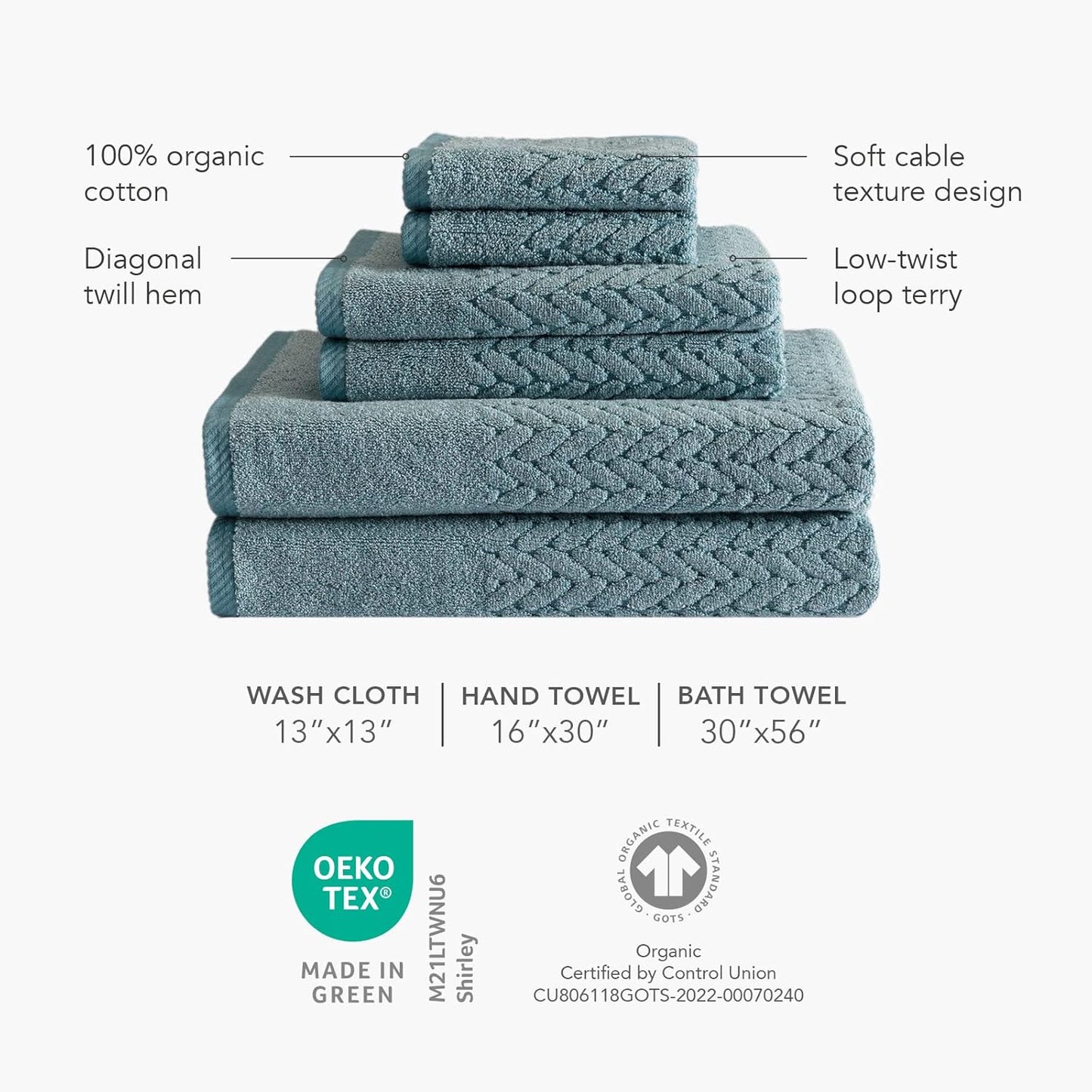 Texere 100% Organic Cotton Jacquard 650 GSM Premium Bath Towel Sets - Extra Absorbent Quick Dry and Plush (Cable, Light Taupe, 4 Bath Towels)