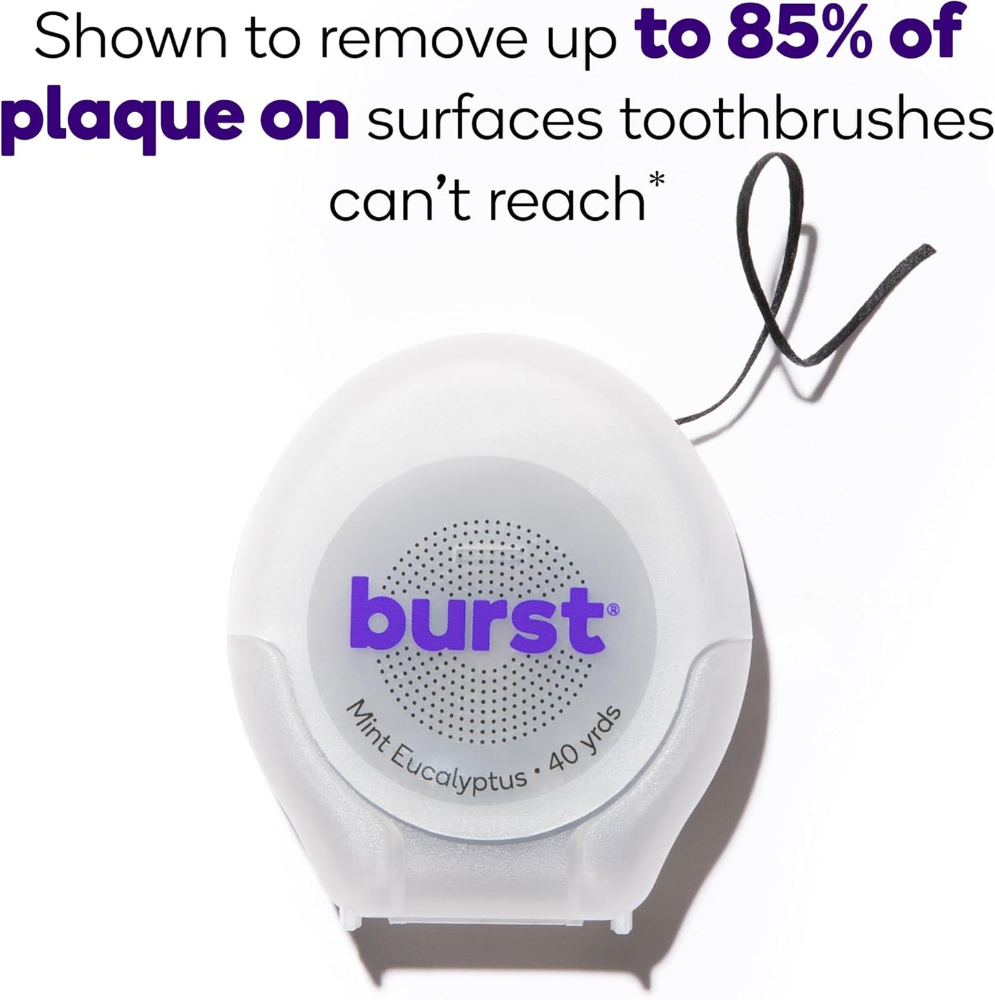 BURST Expanding Dental Floss (Mint Eucalyptus/40 Yards) | Stain Absorbing & Woven with Xylitol Coating to Fight Cavities | Vegan | Paraben Free