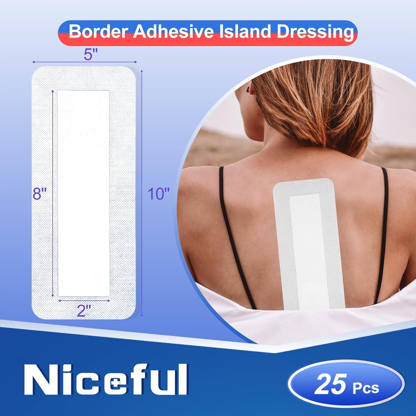 25Pcs Island Dressing Bordered Gauze 4"x10", Water-Resistant Large Adhesive Bandages, Absorbent Wound Dressing Pads Bandages Large Wound Care