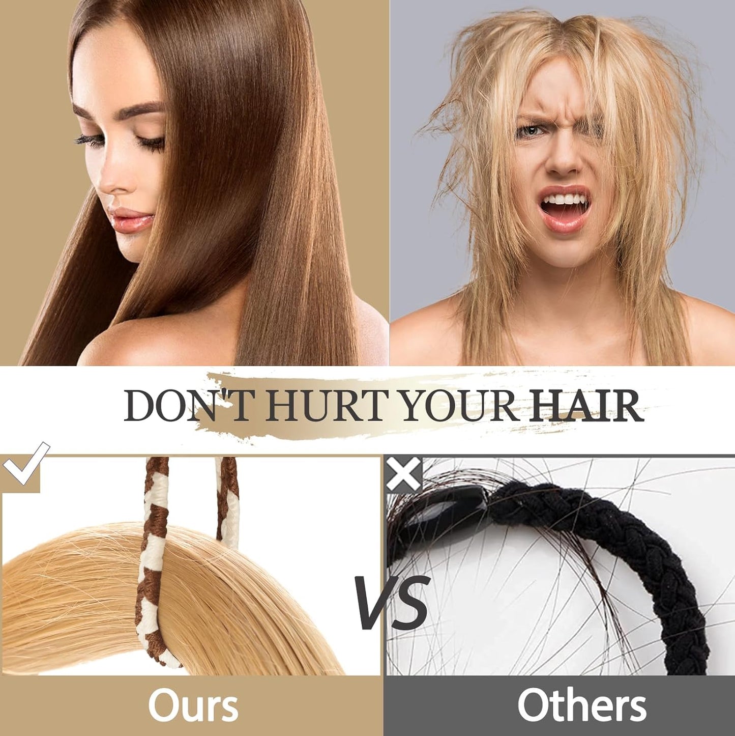 16Pcs Hair Ties For Thick Hair, Strong Stretchy Hair Bands For Women Girls, No Slip Braided Hair Ties No Damage, Ponytail Holders-Exceptionally Secure with Gentle Hold (Set 6)