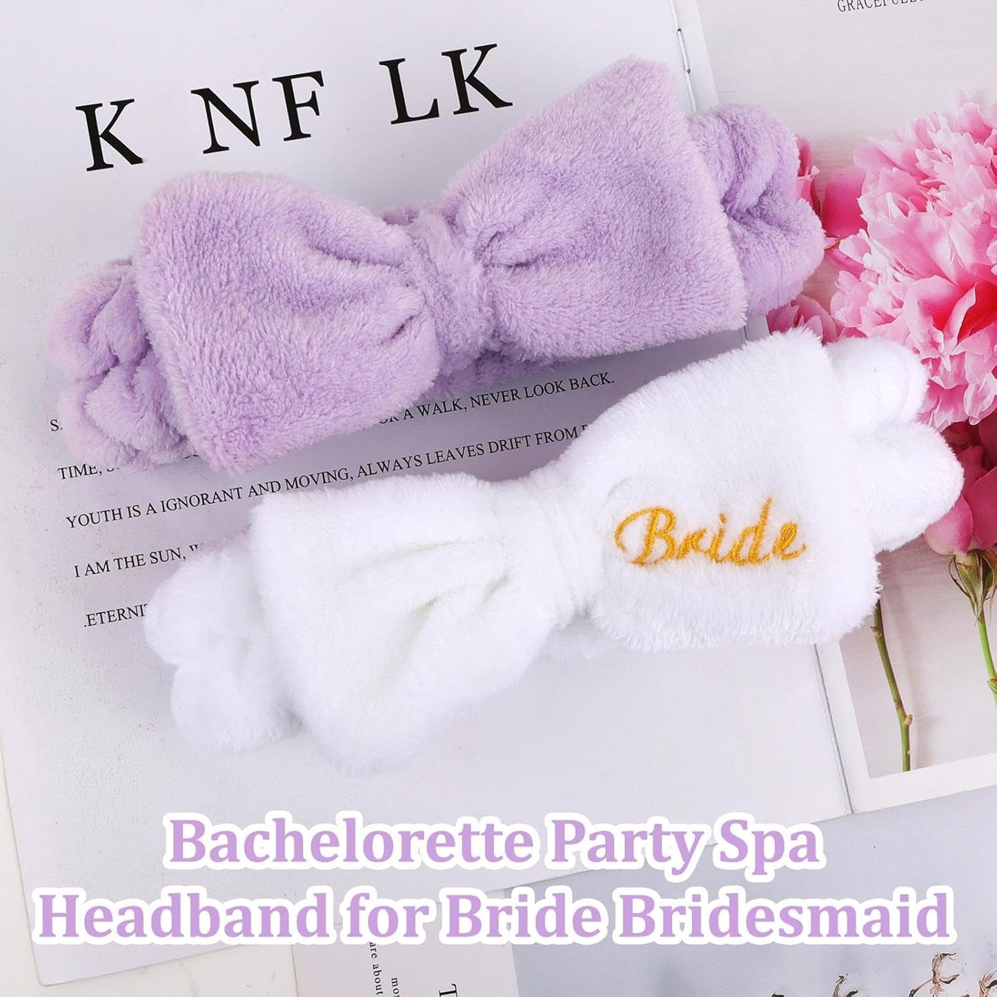 CIEHER 8 Pack White & Purple Spa Headband for Bachelorette Party Favors, Bride Bridesmaid, Bachelorette Gifts for Bride Skincare Makeup Headbands Face Wash Headbands