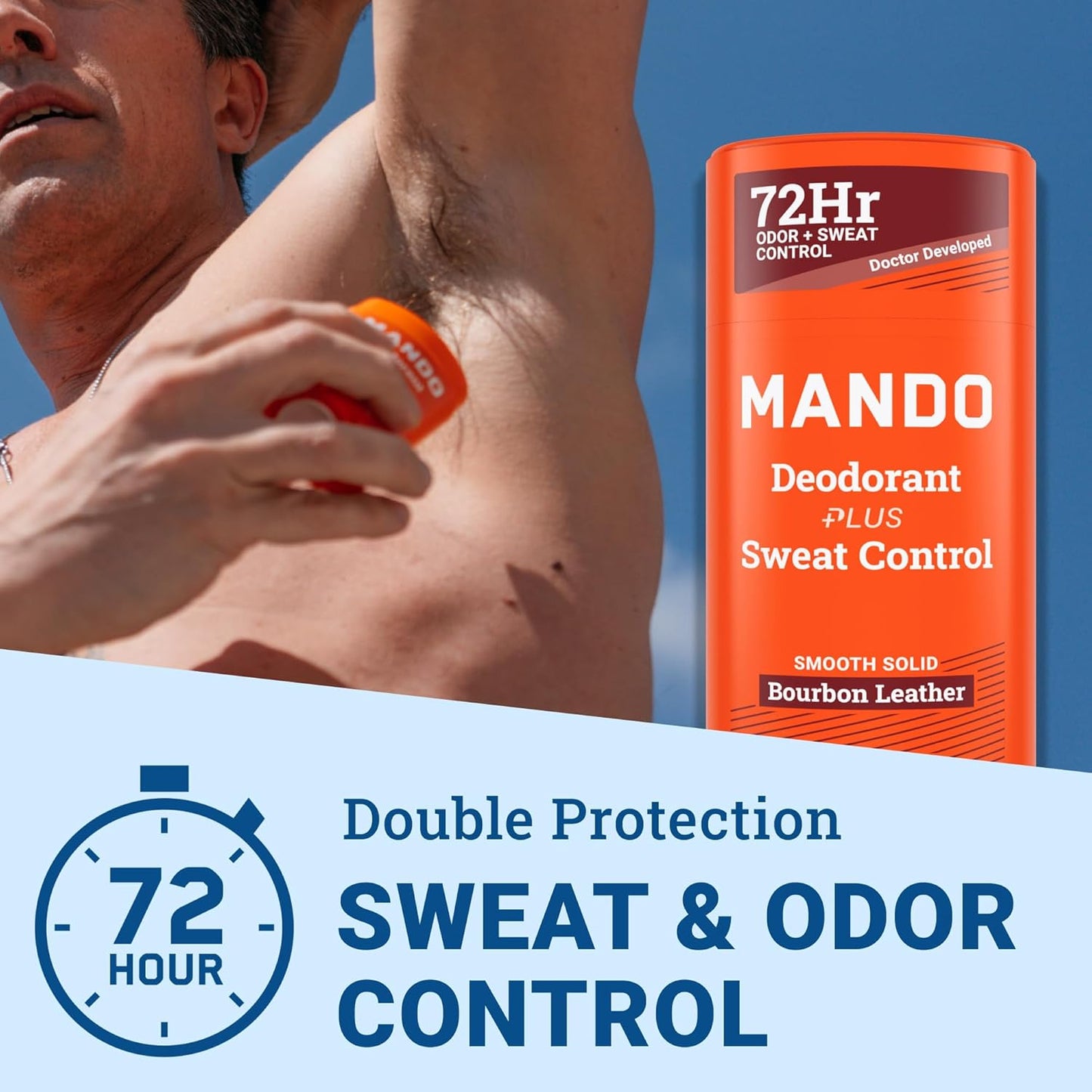 Mando Antiperspirant Deodorant Sweat and Odor Control for Men – Extra Strength Smooth Solid Stick – 72 Hour Performance – Baking Soda Free, Skin Safe – 2.6 oz – Bourbon Leather – Pack of 2