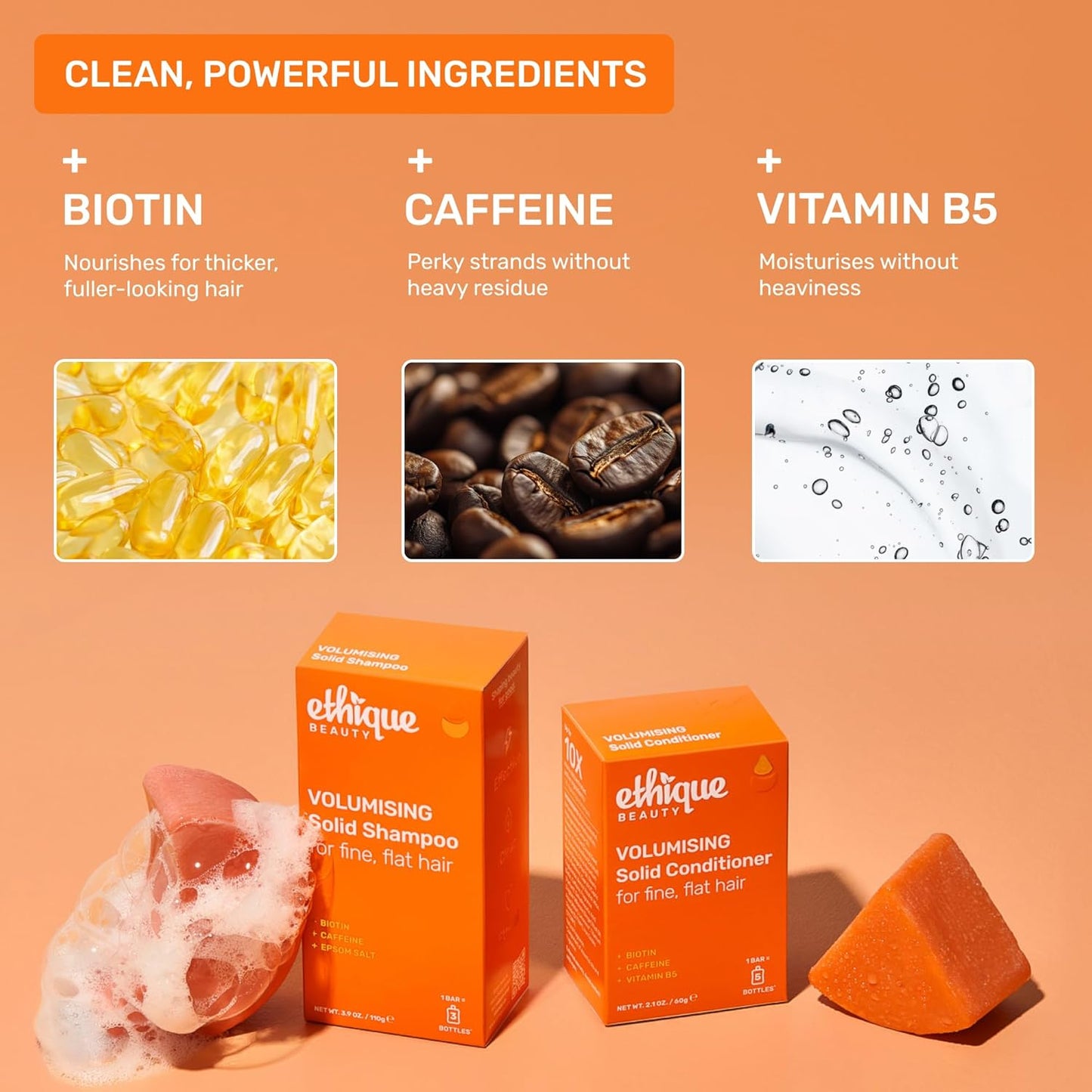 Ethique Beauty Mini Sampler Solid Shampoo & Conditioner Bar Set - Clarifying Shampoo for oily hair with Castor Oil