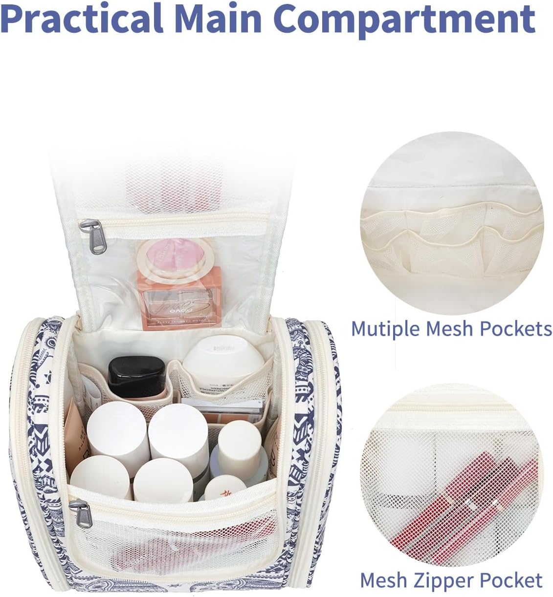 Narwey Small Hanging Toiletry Bag Women Travel Makeup Bag Organizer Toiletries Bag for Travel Size Essentials Accessories Cosmetics (Medium, Elephant)