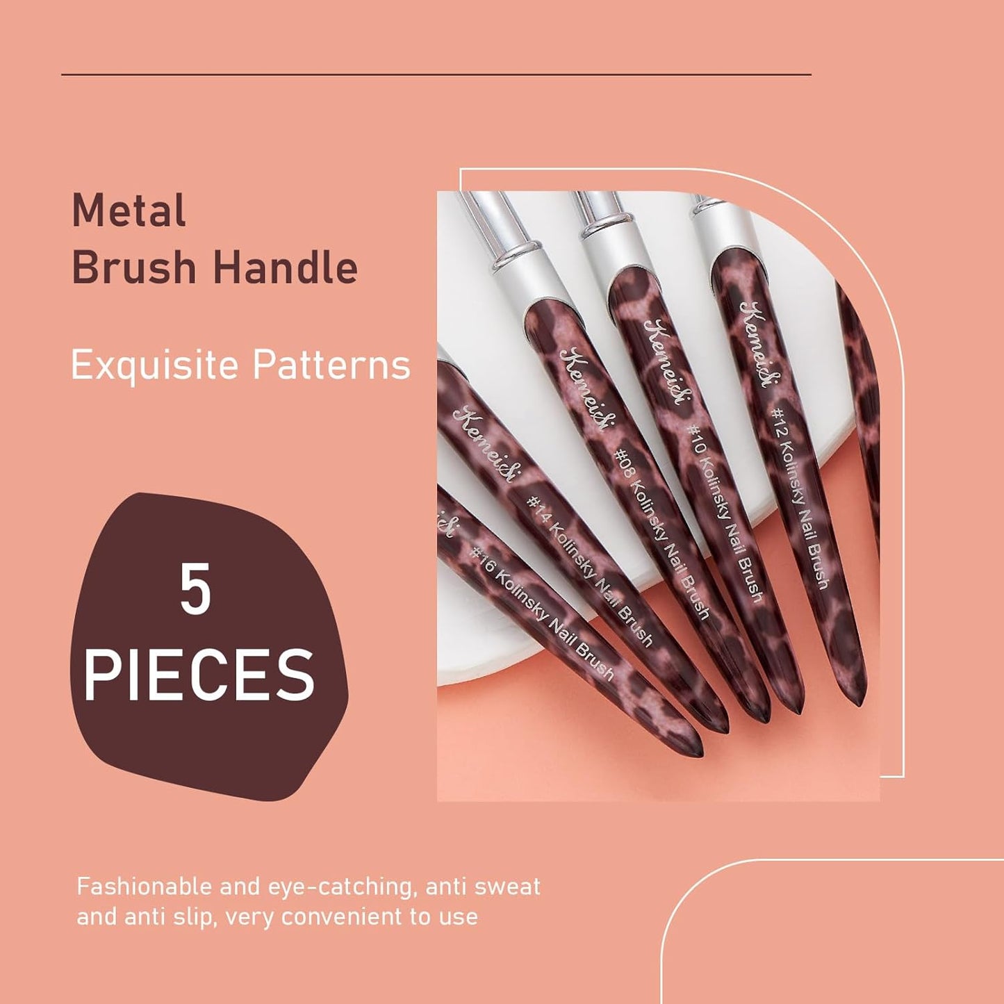 Acrylic Nail Brush Size #08, 100% Pure Kolinsky Nail Art Brushes for Acrylic Application, Sturdy Handle Oval Shaped Acrylic Nail Design Tools for Professional Manicure DIY(Leopard Print)