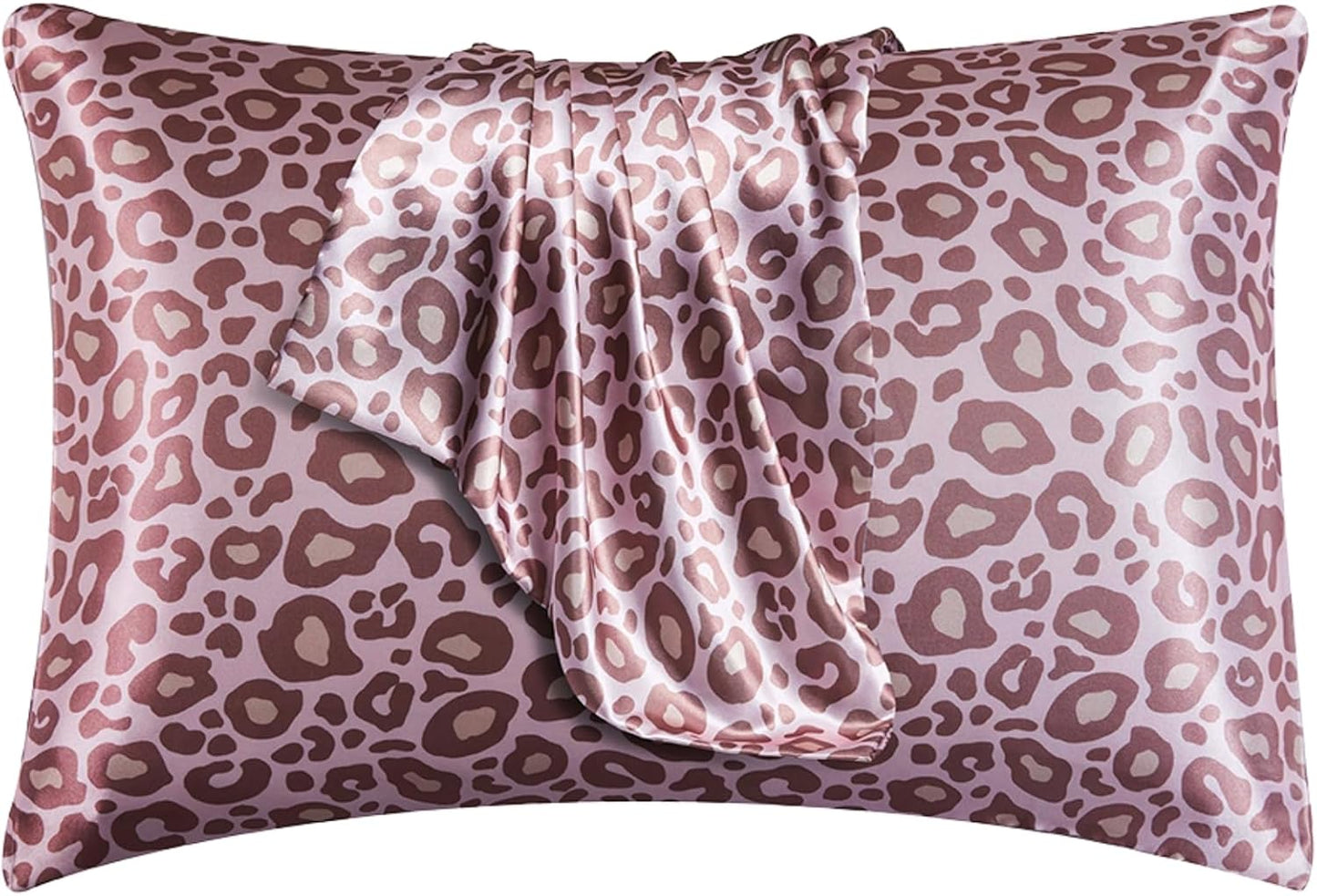 Silky Satin Toddler Pillowcases Pack of 2, 13x18 Inches Pink Leopard Travel Pillowcases with Envelope Closure, Small Kids Pillow Cases Covers
