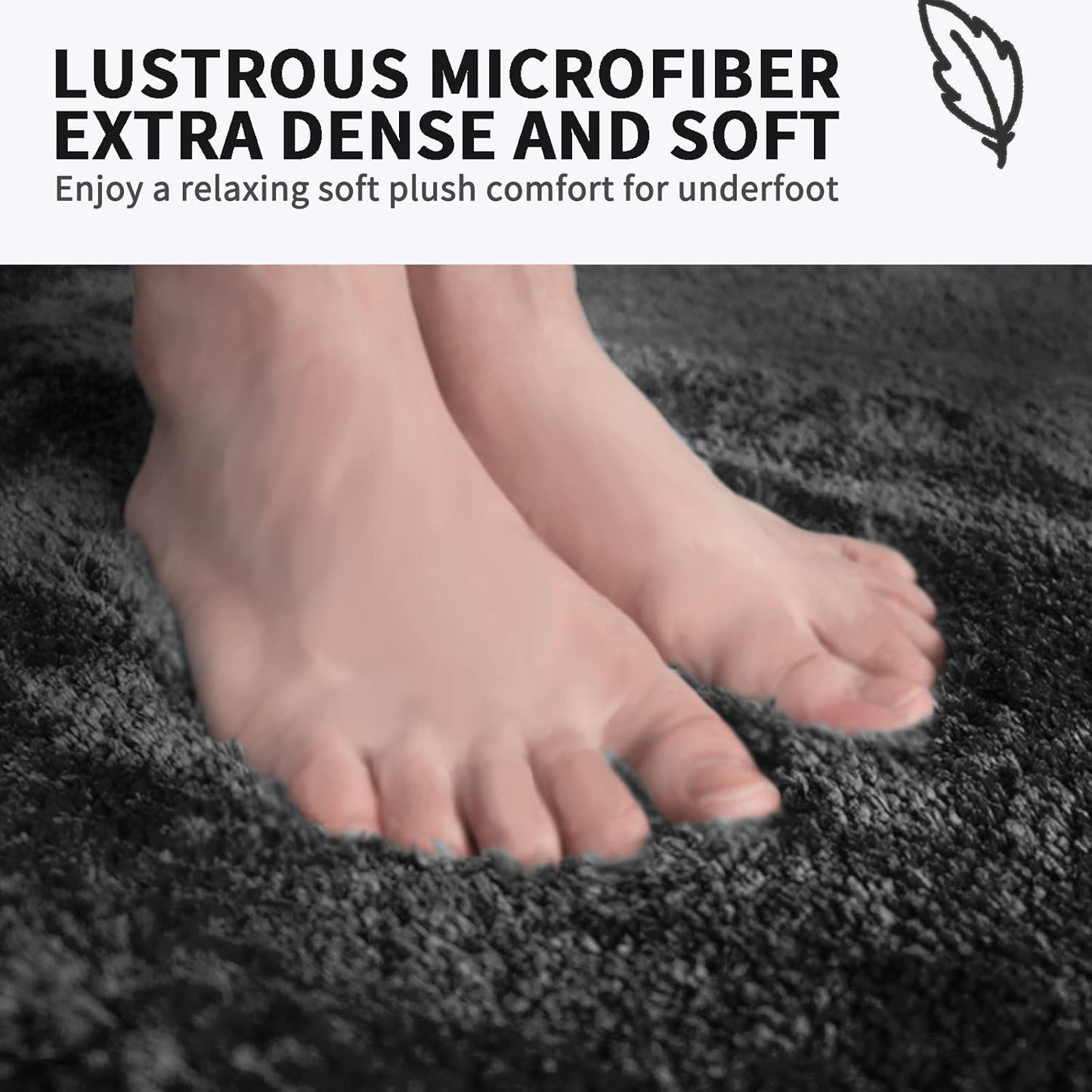 FIFU Bathroom Rugs 17" W x 24" L, Bath Mat for Bathroom, Bedroom, Laundry Room & Kitchen, Non-Slip Rubber Latex Backing, Extra Soft and Absorbent Microfiber Carpet, Machine Washable Rug, Black