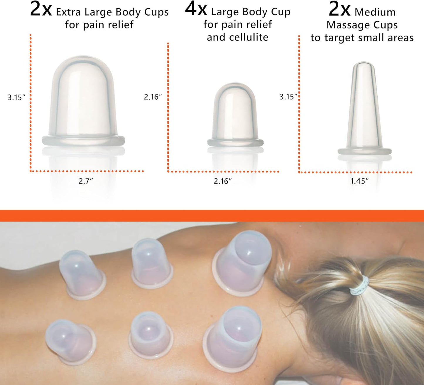 Cupping Kit for Massage Therapy - by DoSensePro 8 Silicone Massage Cups for Arthritis Relief, Pain Reduction, Anti-Aging & Cellulite Treatment - Cupping Set Massage Therapy Cups (2XL, 4L, 2M)
