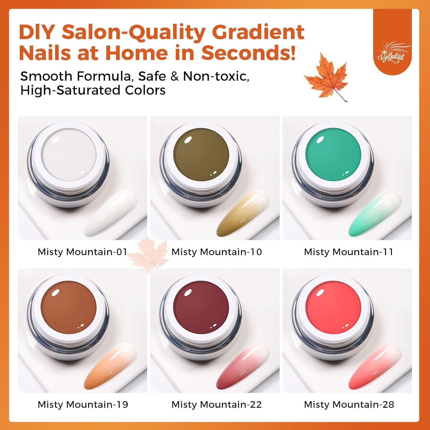 6 Colors Pat Painting Gel Polish Kit for Nails, Ombre Gradient Fall Winter Gel Nail Polish with 30PCS Sponge Applicators & Grabbing Pen,Nail Art for DIY French Manicure at Home