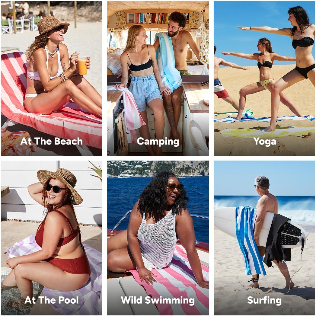 Dock & Bay Beach Towel - Quick Dry, Sand Free - Compact, Lightweight - 100% Recycled - Includes Bag - Raspberry Road - Large (160x90cm, 63x35)